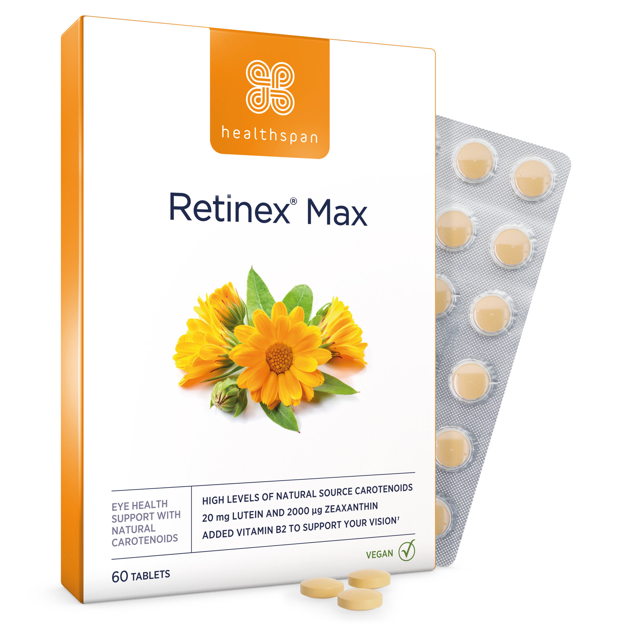 Healthspan Retinex Max, 60 Tablets, Eye Health, 20mg Lutein, Vegan